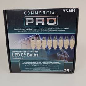 3723824 Cpro Gemmy Commercial Pro 25 Ct C9 Warm White Led String Christmas Light Bulbs E17