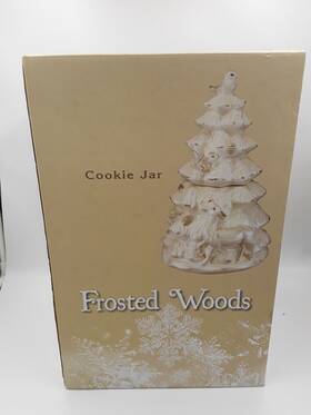 439333 Cracker Barrel Frosted Woods Cookie Jar Christmas Tree Woodland 12 Inch Holiday