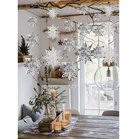Crafare 738626269371 Christmas 3d Hanging Snowflakes Ornaments 3 Size Silver-white 18pcs
