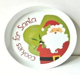 128-681 Crate And Barrel Round Ceramic Christmas Tray Inch Cookies For Santa Holiday 11.25