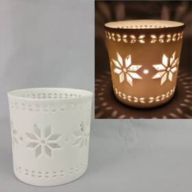 274-969 Crate And Barrel Ceramic Nordic Votive Candleholder White 3 Inch Christmas Star