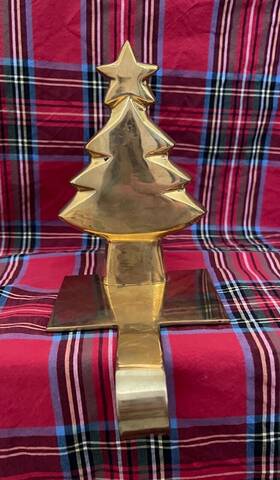 293-016 Crate And Barrel Vintage Tree Solid Brass Christmas Stocking Hook Holder Hanger