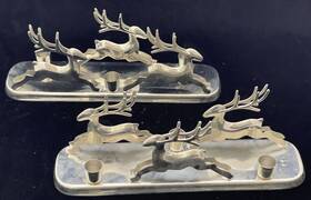 367-233 Crate And Barrel Reindeer Candle Holder Christmas Centerpiece Silver Stainless