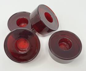 379-808 Crate And Barrel Round Glass Taper Candle Holders Set Of 4 Christmas Holiday Red