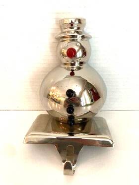 414-956 Crate And Barrel Shiny Snowman Stocking Holder Christmas Hanger Hook Silver