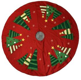 587-249 Crate And Barrel 52 Inch Wool Felt Whimsical Christmas Tree Skirt Hand Appliqu D India