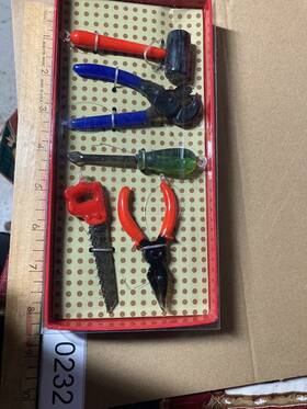 1818 Crate And Barrel Sh Glass Handyman Christmas Ornaments Set Of 5 Tools Original Box