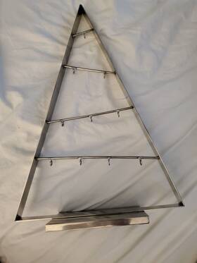 677-667 Crate & Barrel And Christmas Ornament Tree Display 16 Inch X 11 Triangle Silver 2014