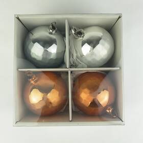 177-904 Crate & Barrel Cb2 And Set Of 4 Boxed Orange Silver Reflect Christmas Ornaments