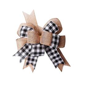 Creaides 723803013526 Black White Burlap Buffalo Plaid Bow Christmas Tree Topper Ornament Front