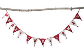 Xm1928 Creative Co-op Cream And Red Banner Style Wool Felt Merry Christmas Poms Garland
