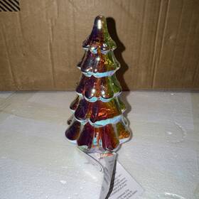 234-17-7375 Crescent Enterprise Co. Set Of 2 Glass Iridescent Light Up Christmas Trees 6.5 Inch Nwt