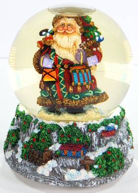 659600 Crinkle Claus Vtg Santa In Chimney Waterdome Musical Music Box Christmas Decor