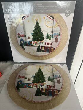 705604 Crofton Xmas Charger And Plate Set Of 2 Boxed 13 Inch 10 Porcelain