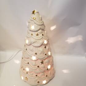 Tl-16164 Crown Accents Vintage Christmas Tree White Gold Ceramic Light Up Retro Tabletop 11 Inch Rose Read