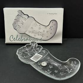 Crystal Clear 044117209185 Christmas Stocking Glass Serving Plate Candy Dish Bowl 8 Inch