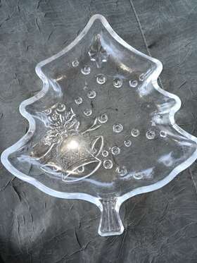 312271 Crystal Clear Celebrations Christmas Tree Plate 7.5 Inch Glass Holiday Candy Nuts