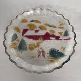 312134 Crystal Clear Studios Vintage 90s Christmas Platter 14 Inch Winter Scene Colorful
