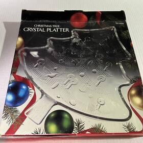 00062 Crystalia Corporation Vintage Crystal Christmas Tree Serving Platter Made In Italy 14