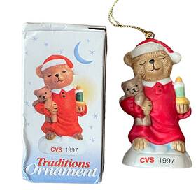 Cvs 050428106624 1997 Traditions Teddy Bear Santa Christmas Holiday Ornament Ceramic W Box