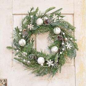 Cwi 804552731708 White Christmas Holiday Wreath - Snowy Pinecones Wooden Snowflakes 24 Inch