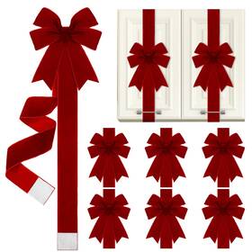 Cabinet-2 Daifunli 6 Pcs Burgundy Velvet Christmas Cabinet Ribbons Bows For Kitchen 78.7 Inch La