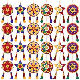 Hue-daifunli-1529 Daifunli 24 Pcs Philippine Christmas Tree Parol Ornaments Wooden Multi Color