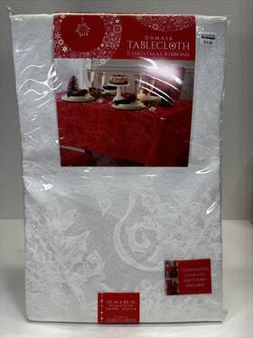 Damask 028332604963 New Christmas Ribbons 60 X 84 Inch Tablecloth Linen Cloth Fabric