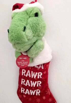 Dandee International 195511129583 Holiday Time 21 Inch Animated T-rex Stocking Rockinft Around Christmas Tree K