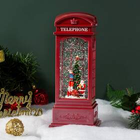 Danvon 749799600229 11 Inch Christmas Telephone Booth Snow Globe Lantern Lighted Box Night Light Batt