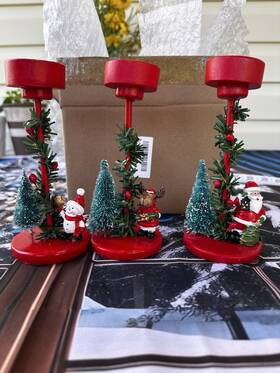 Daomong Omg-101 Christmas Tealight Candle Holders Set Of 3 Red Santa Snowman