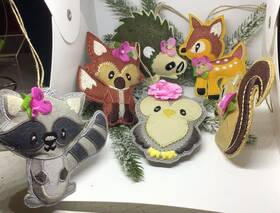 1023 Darware Sh My Forest Friends Christmas Ornament 6-piece Set Plush Animal Tree Decoration 4 Inch