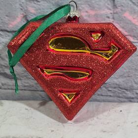 Dc Comics 763795025626 Superman Super Heroes Blown Glass Icon Logo Christmas Ornament