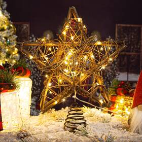 10628 Ddcafor Rattan Natural Star Christmas Tree Topper - Rustic Farmhouse Xmas Treetop Wit