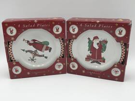 6355 Debbie Mumm 027826258323 Christmas Magic Of Santa 2 Sets 4 Dessert Salad Plates
