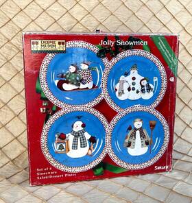 Debbie Mumm 027826367384 Jolly Snowman Christmas Salad/dessert Plates Set Of 4 Sakura Stone