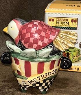 Sl944 Debbie Mumm Vtg 12 Days Of Christmas Salt And Pepper Shaker Partridge In Pear Tree