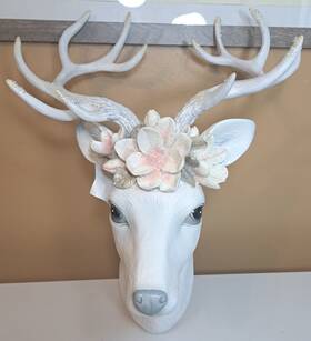 29-29259 December Diamonds White Deer Head Mount With Magnolia Decor Christmas Holiday