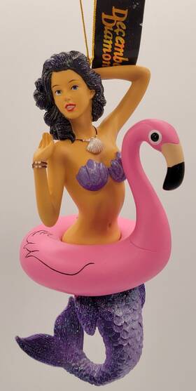 55-55126 December Diamonds Miss Flamingo Mermaid Christmas Ornament With Tags Sexy