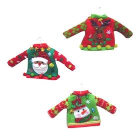 79-80377 December Diamonds Tacky Sweaters Santa Snowman Reindeer Set Of 3 Christmas Ornaments Elf Size