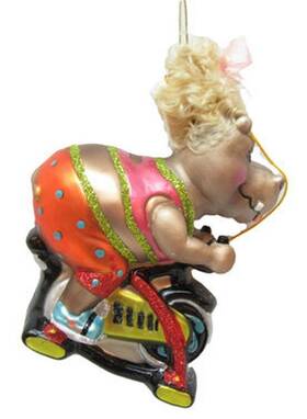 79-80767 December Diamonds Blonde Hippo Working Out Christmas Holiday Ornament Glass