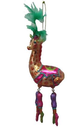 79-81084 December Diamonds Circus Giraffe In Feather Hat Christmas Holiday Ornament Glass