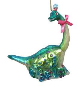 79-81102 December Diamonds Dinosaur With Pink Bow Christmas Holiday Ornament Glass