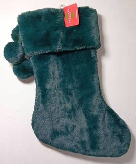 December Home 713733223676 18 Inch Christmas Stocking Dark Green Felt With Pom Poms