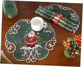 Deco Art Home 612789623037 Christmas Placemats Set Of 4 Round 14inch Embroidered Snowman And Holly Trees