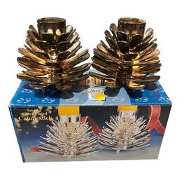 3009 Decor 569/3009/2 Vintage Silver Pinecone Candlestick Holders Set Of 2 Christmas