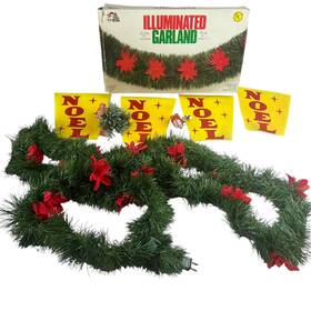 Decor Noel 036686409059 Vintage Illuminated Garland 1984 Red Poinsettia Christmas 16 Lights