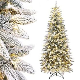 Decoway 6ft Pre-lit Artificial Pencil Christmas Tree With Flocked Snow