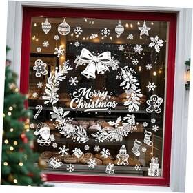 Sdc006 Decvictor Christmas Wreath Window Clings Decoration Pine Cone Flower White