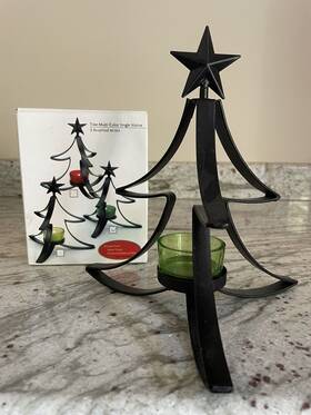 81063 Dennis East International Vtg Black Metal 8 Inch Christmas Tree With Green Votive/tealight Holder #81063